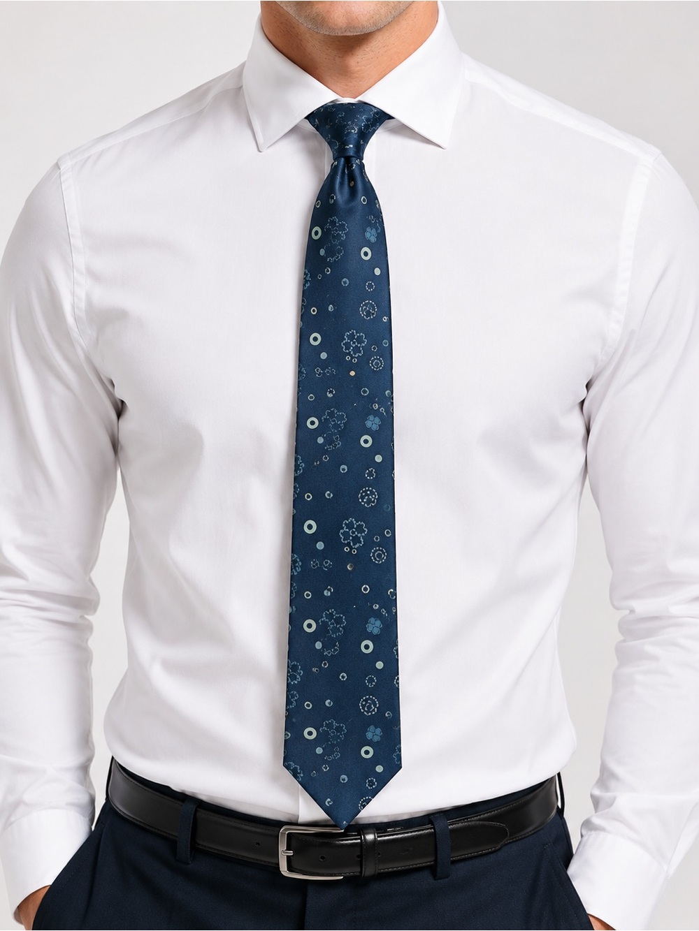 Chloé Homme 100% Silk Tie Made in Japan Blue Floral Dot Pattern Necktie